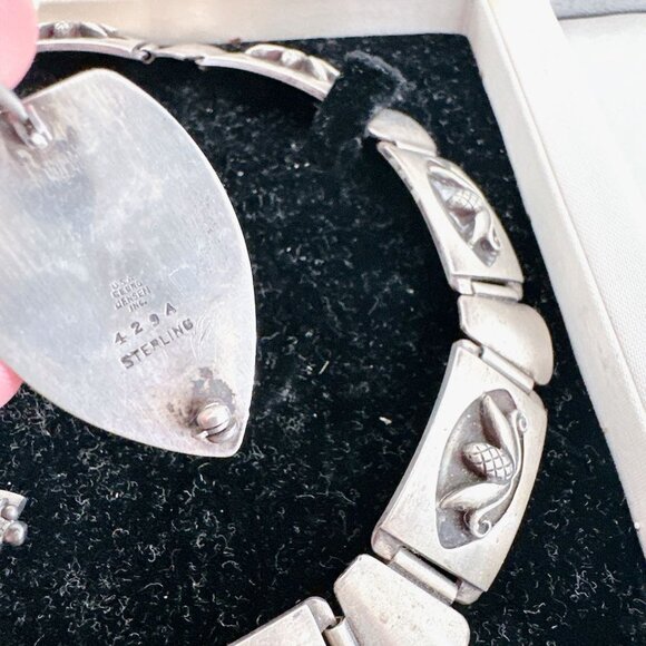 ANTIQUE GEORG JENSEN INC STERLING SILVER NECKLACE BRACELET BROOCH BOXED SET - Picture 8 of 15